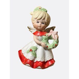 Vintage HOMCO Porcelain Christmas ANGEL Holding Wreath 5402